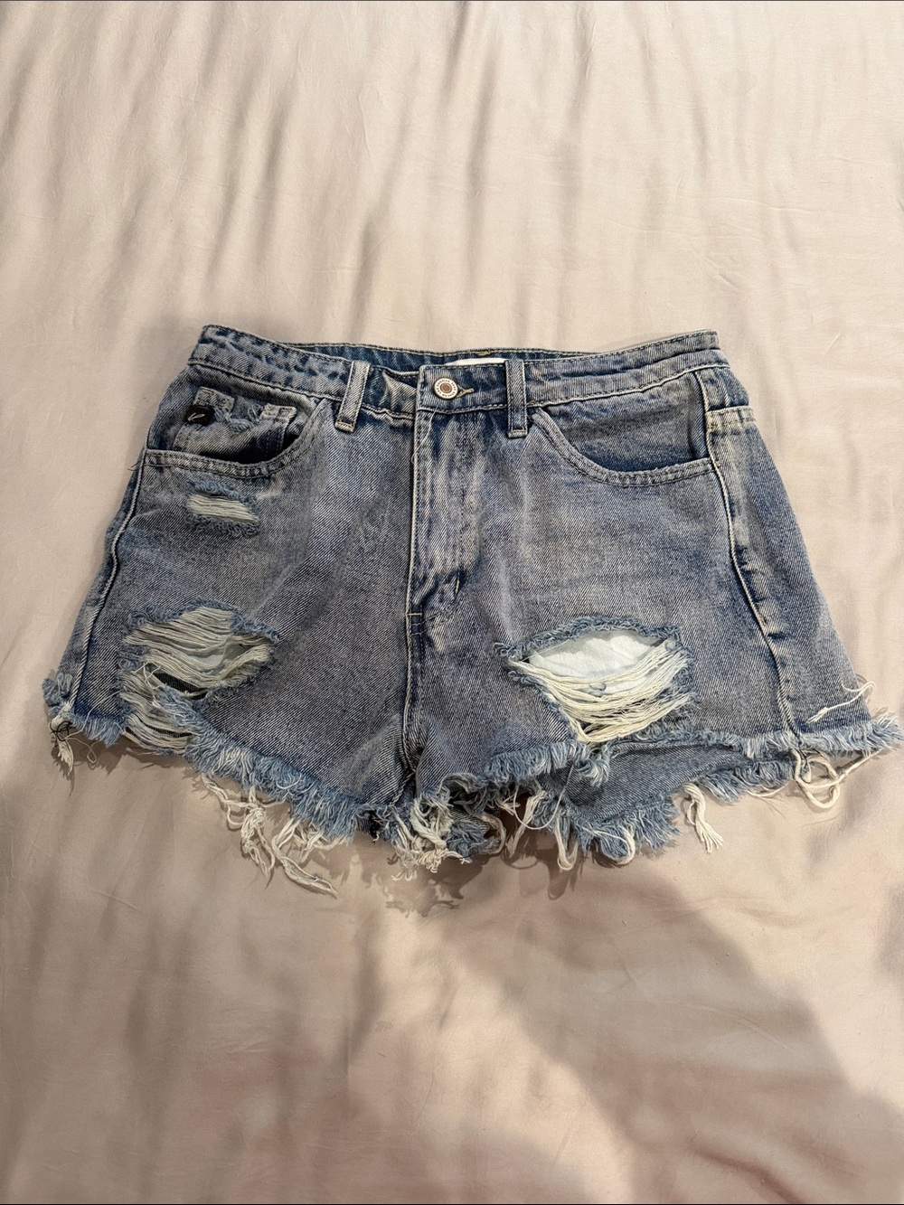 High-Rise Washed Blue Distressed Denim Shorts for Women